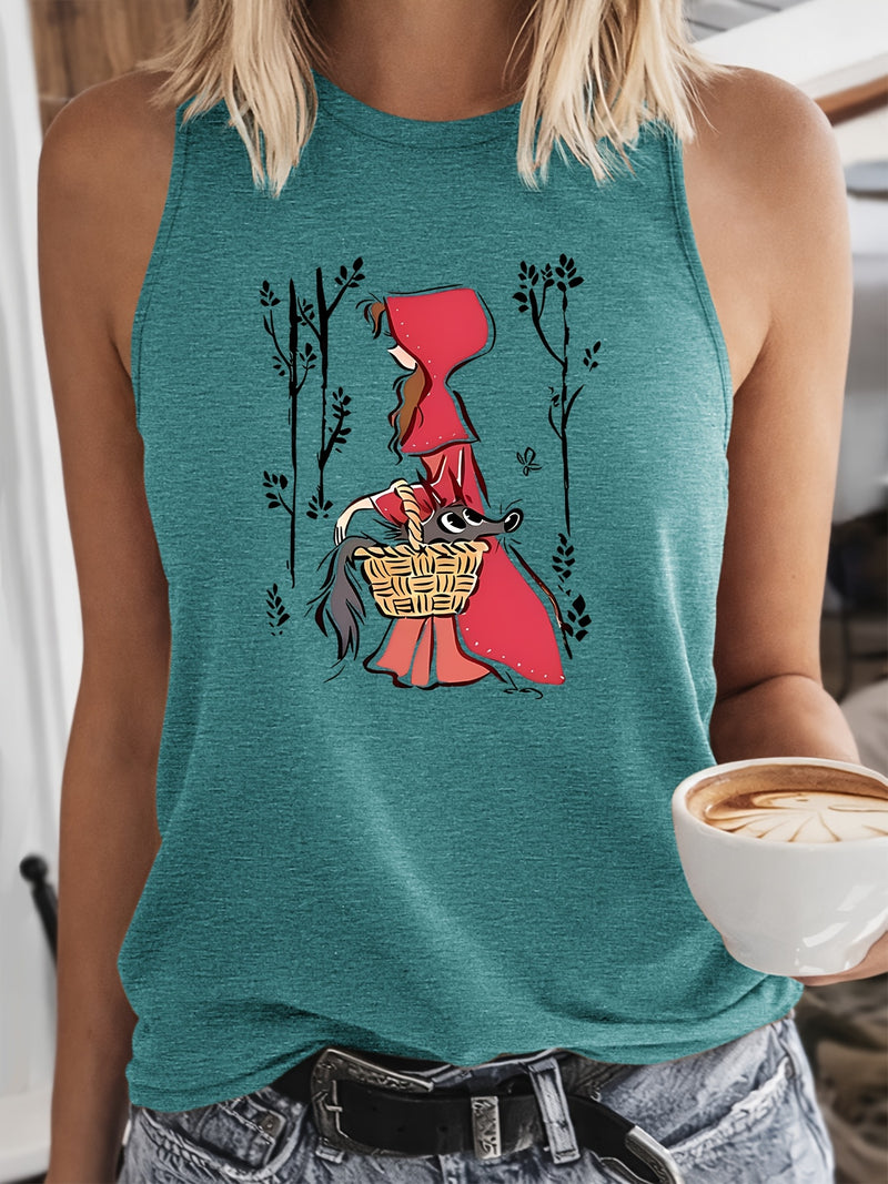Women's Vintage Little Red Riding Hood & Wolf Print Tank Top.