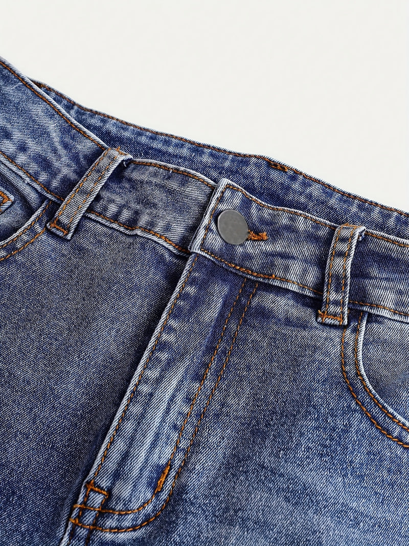 Women's Stretchy Personalized Ripped Heart-Decorated Flared Pants.