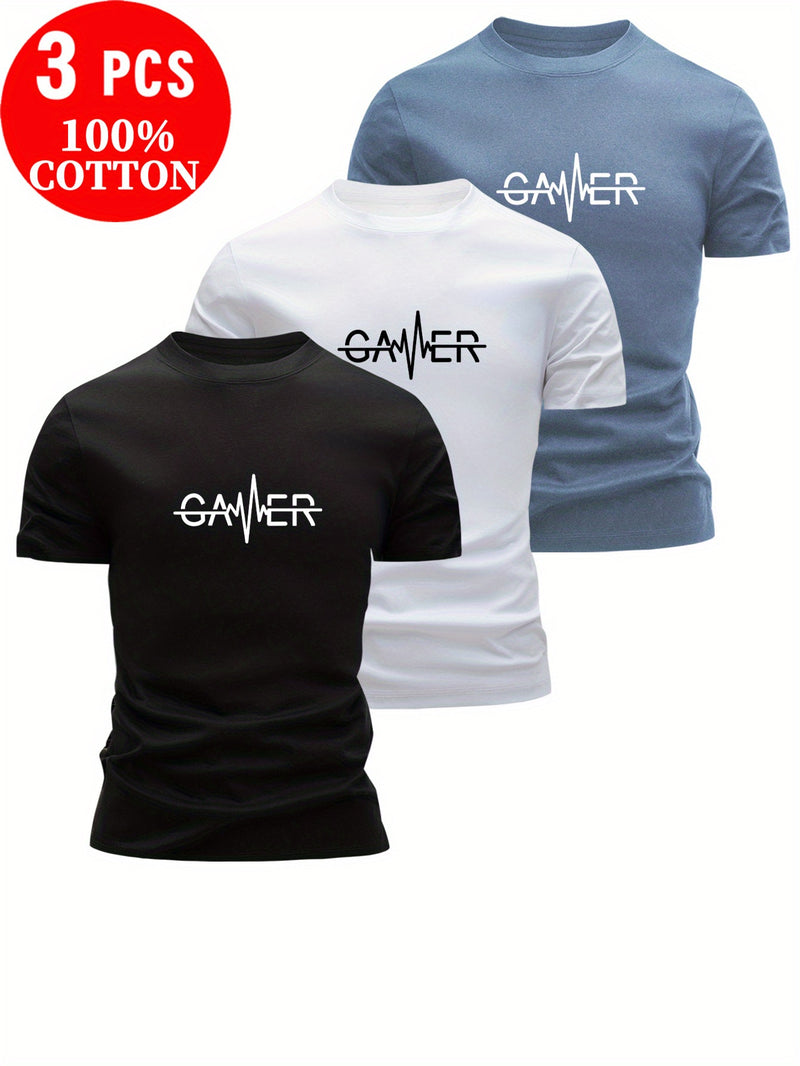 Set of 3 100% T-Shirts Featuring Letter Prints.