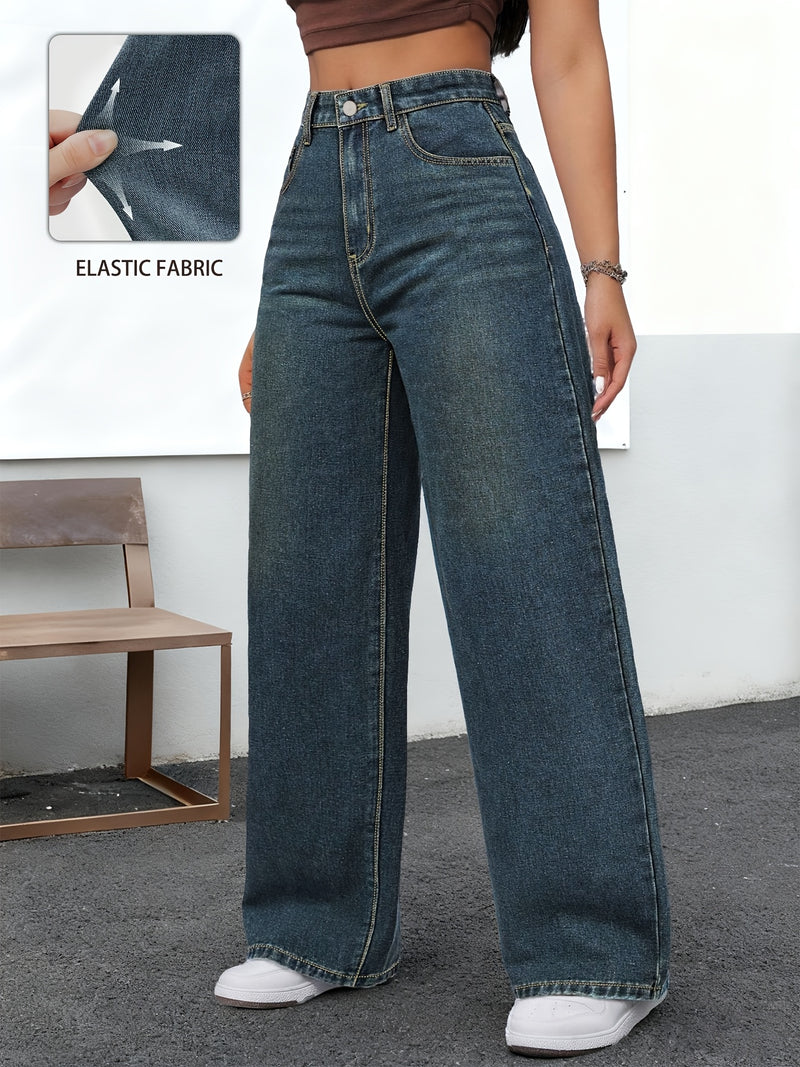 Women's High-Waisted Stretch Straight-Leg Jeans.