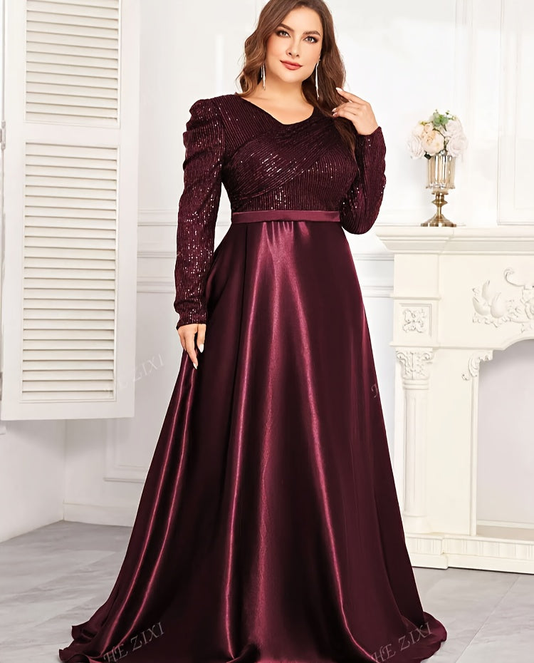 Women's Evening Gown, Sequined Long Sleeve Round Neck Sexy and Elegant.