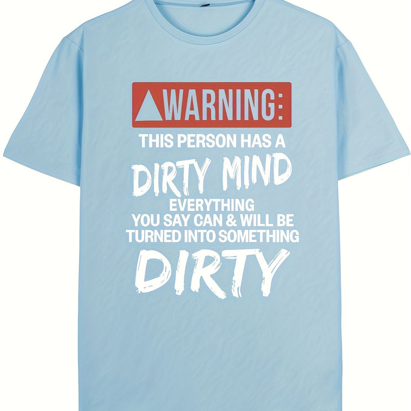 Men's Letter Graphic T-Shirt - Black with Bold White And Red Warning Prints.