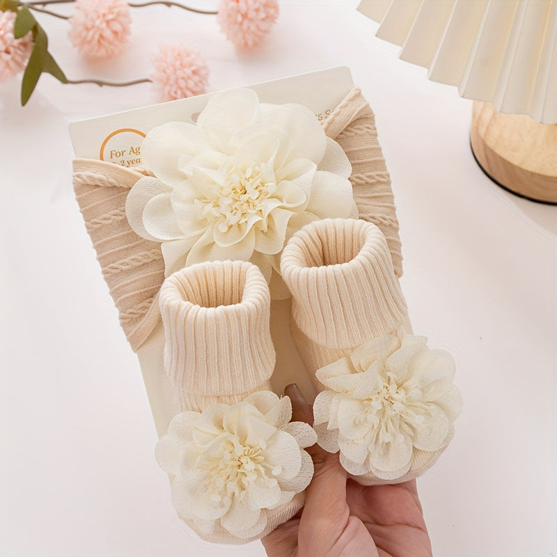 2pcs/Set Lace Big Flower Baby Headbands Socks Long Anklet Sock 0-12m.