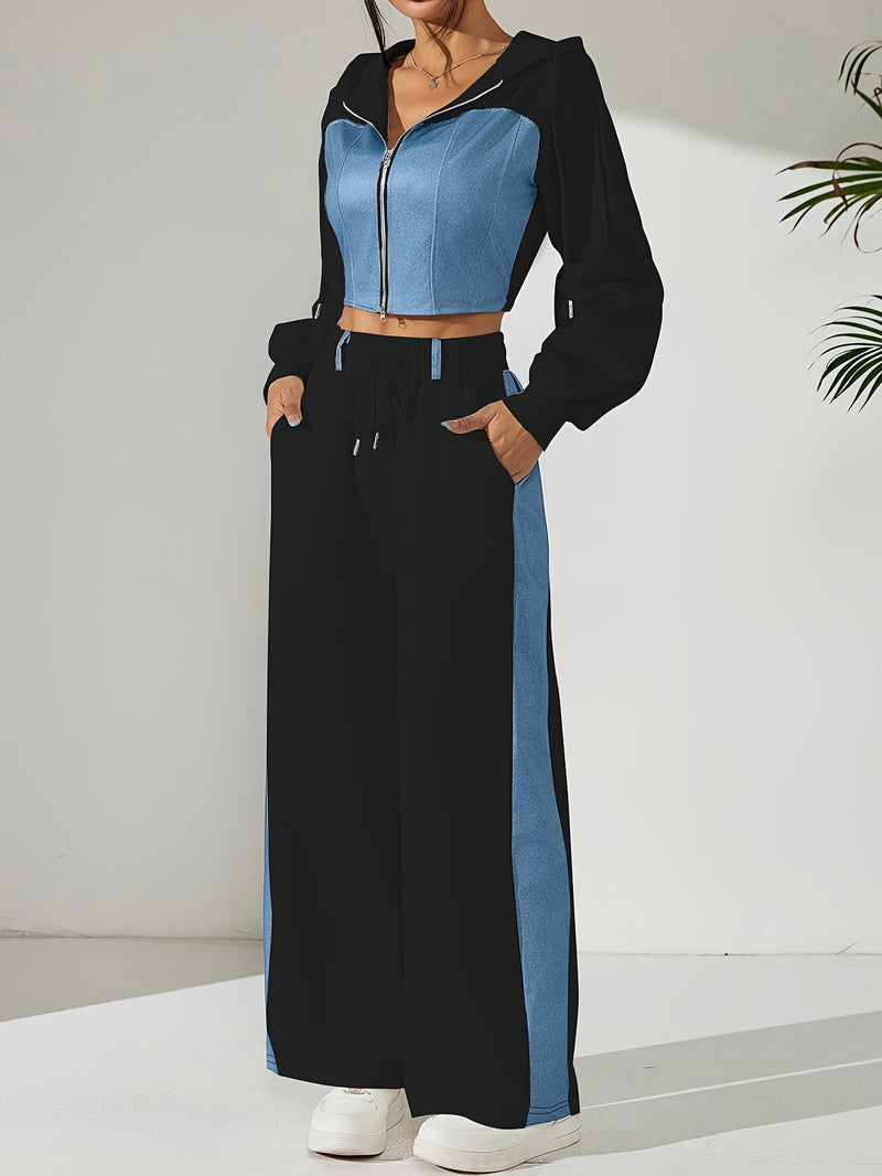 Women's Casual Elegant Straight-Leg Pants Spliced Suit.