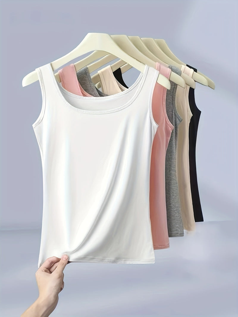 5pcs Plus-Size Women's Vest Set, Versatile Sleeveless Tank Tops.