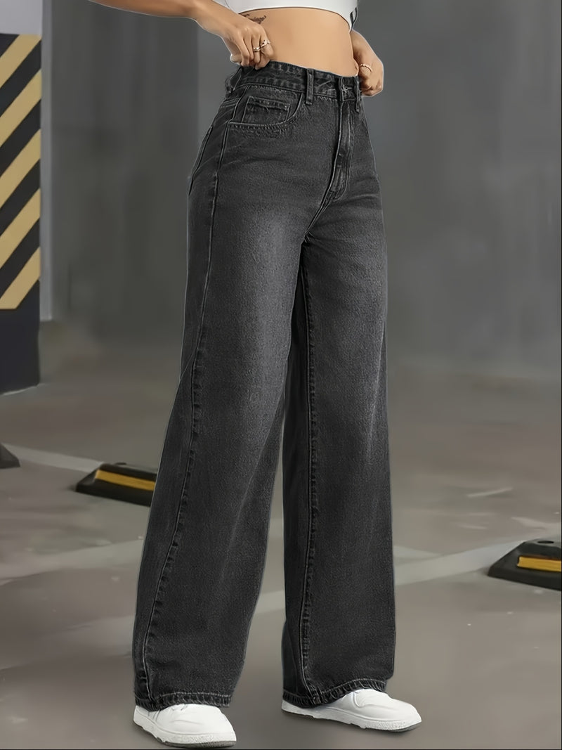 Women’s Wash Straight Leg Pants - Washed Mid-Stretch Jeans.