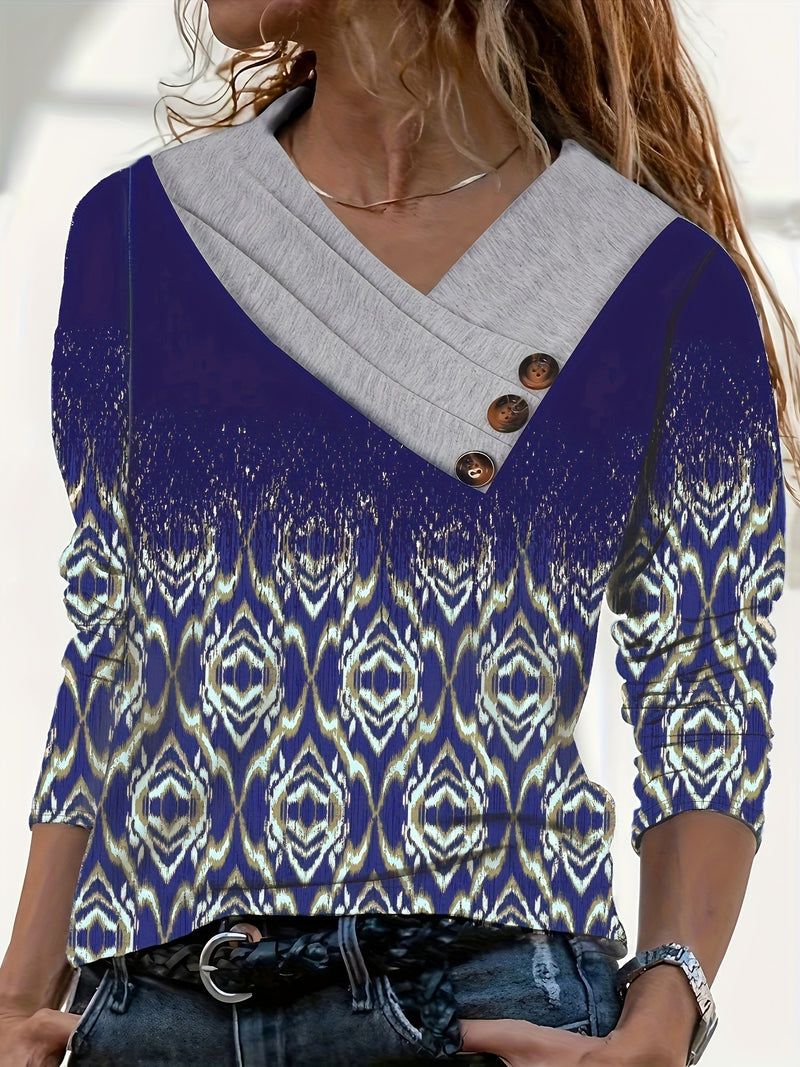 Women's Elegant Floral Print Long Sleeve.