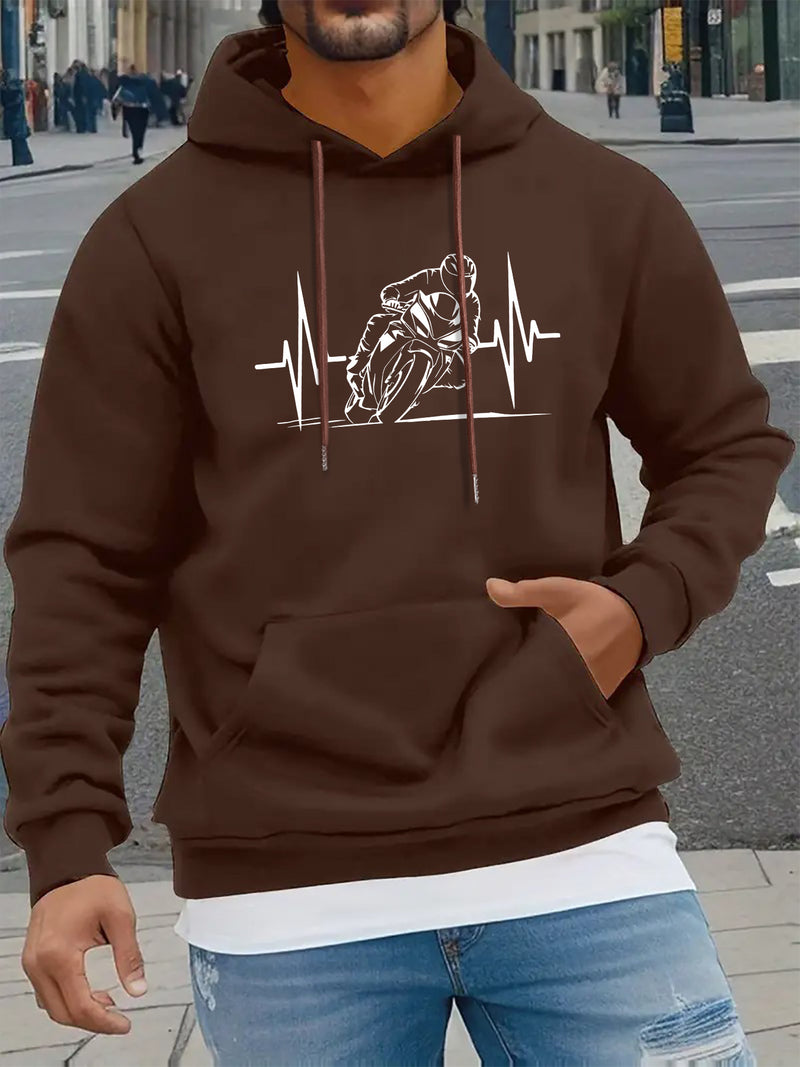 Men's Hoodie with a Heartbeat And Speed Motorcycle Print.