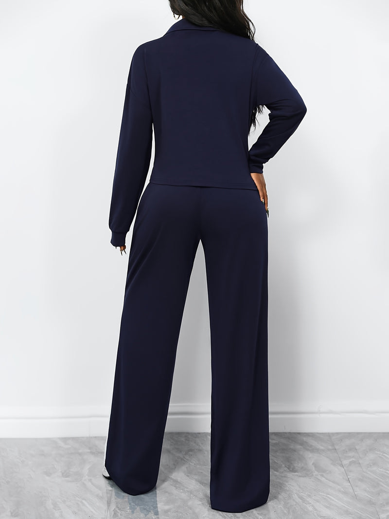 Women's Autumn-Winter Zippered Long Sleeve Jacket and Slim-Fit Pants.