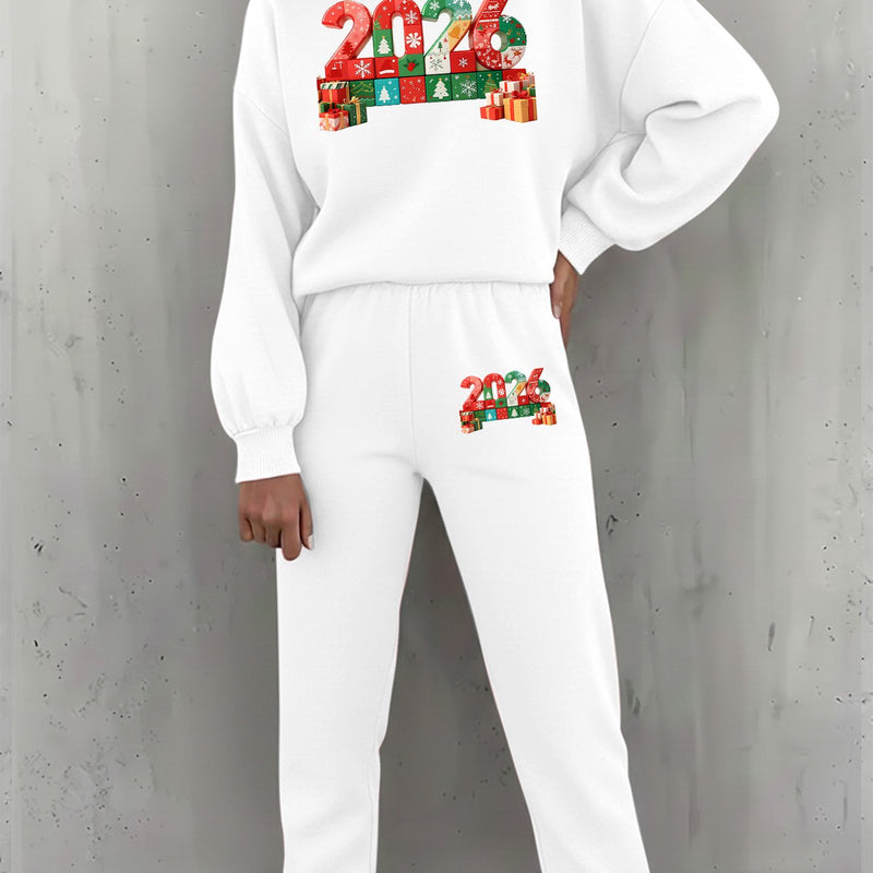 Women's Pullover Round Neck Sweatshirt And Tapered Pants Two-Piece Set.