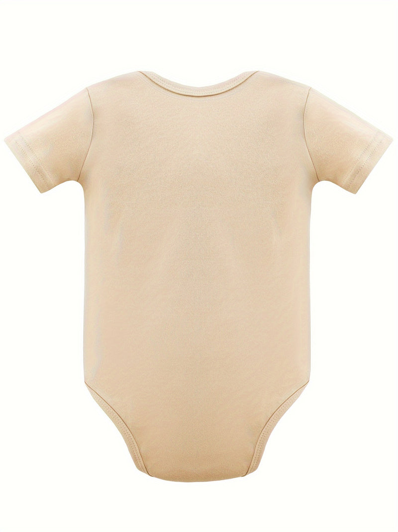 Baby Bodysuit - Soft Beige Short Sleeve Round Neck Romper.
