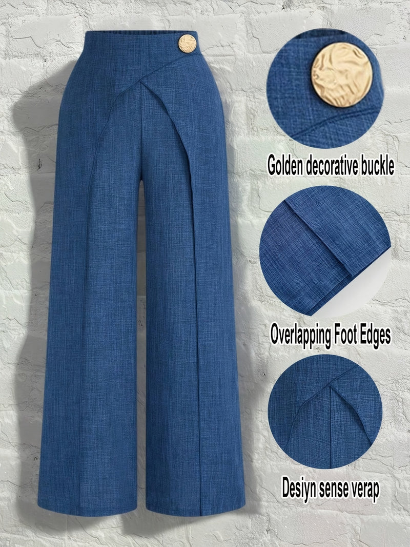 Women's Elegant Metal Buckle Decorated Pants.