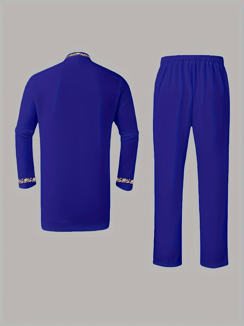 Elegant Four Seasons New Men's 2pcs Set, Long Sleeve, Stand Collar.