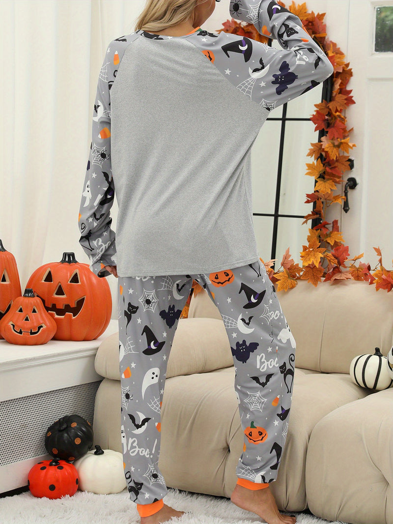 Women's Halloween Print Two-Piece Pajama Set.
