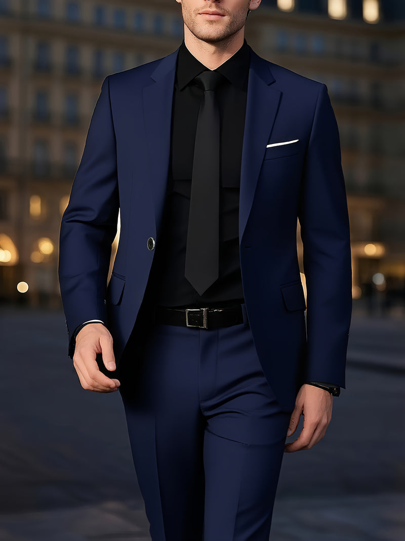 Men's 2pcs Suit Set, Blazer + Trousers, Business Casual.