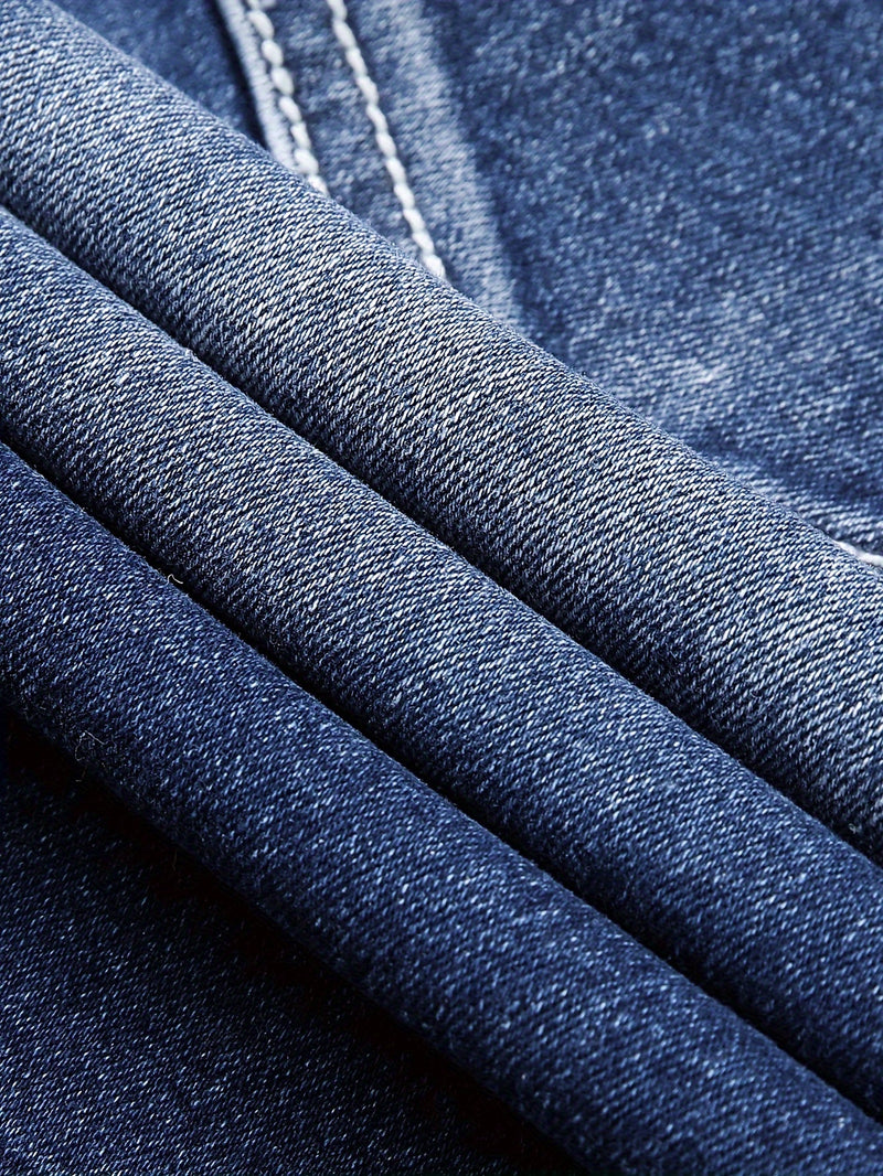 Classic design denim shorts for summer, Men's casual street style with slight stripe scratch.