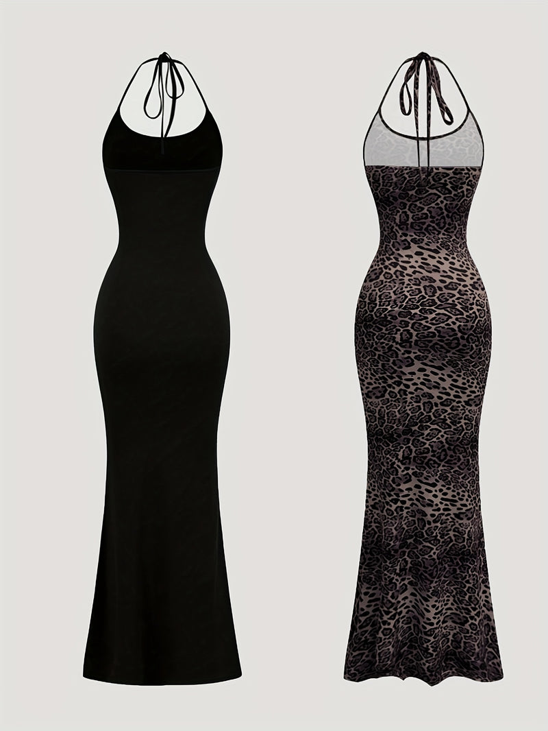 Women's Two-Piece Outfit Featuring a Leopard Print Mermaid Hem.