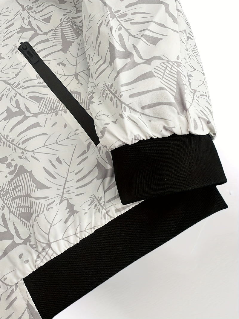 Men'S Fashion Print Casual Sports Jacket with Baseball Collar, Long Sleeve.