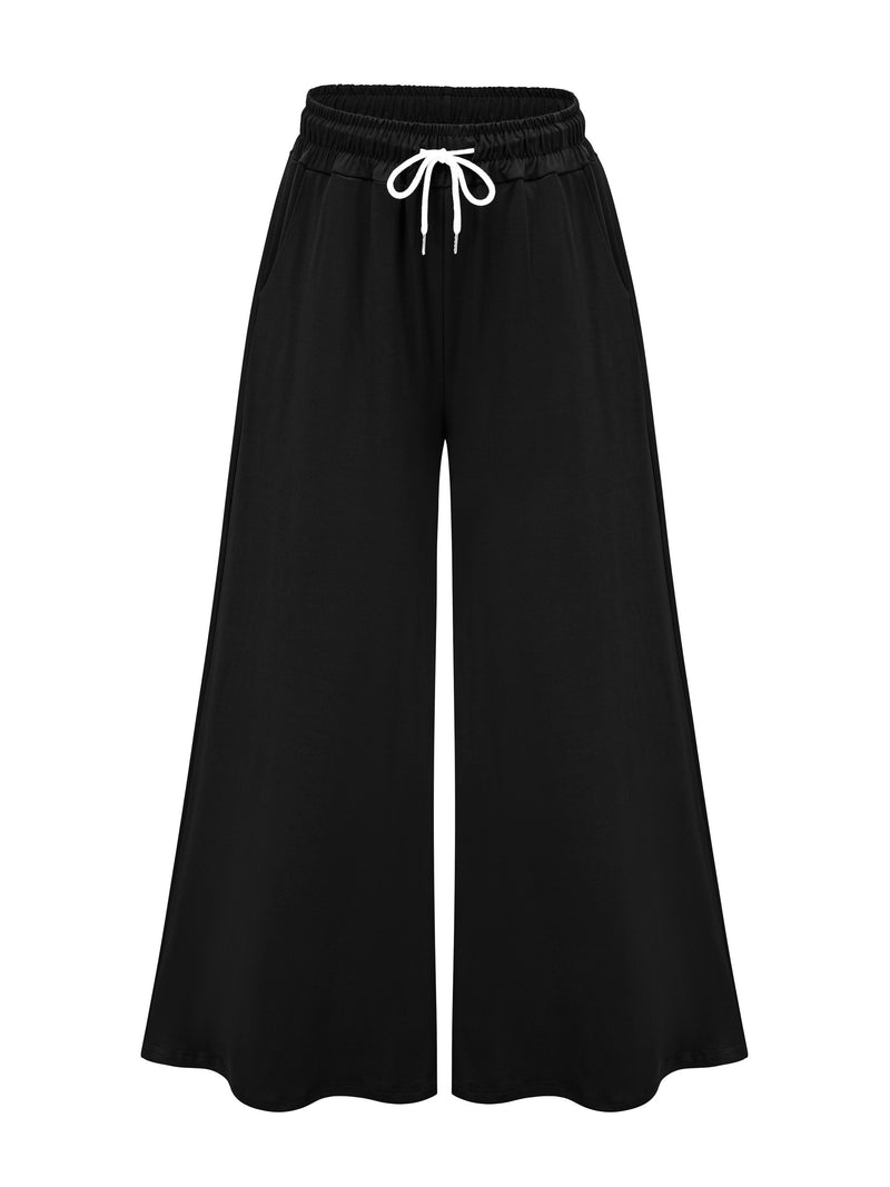 Women’s Plus Size Solid Drawstring Wide Leg Pants.