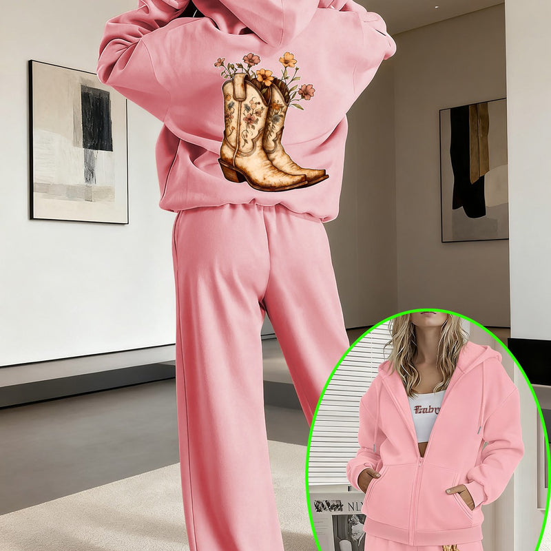 Women’s Graphic Print 2pcs Set, Hoodie & Pants.