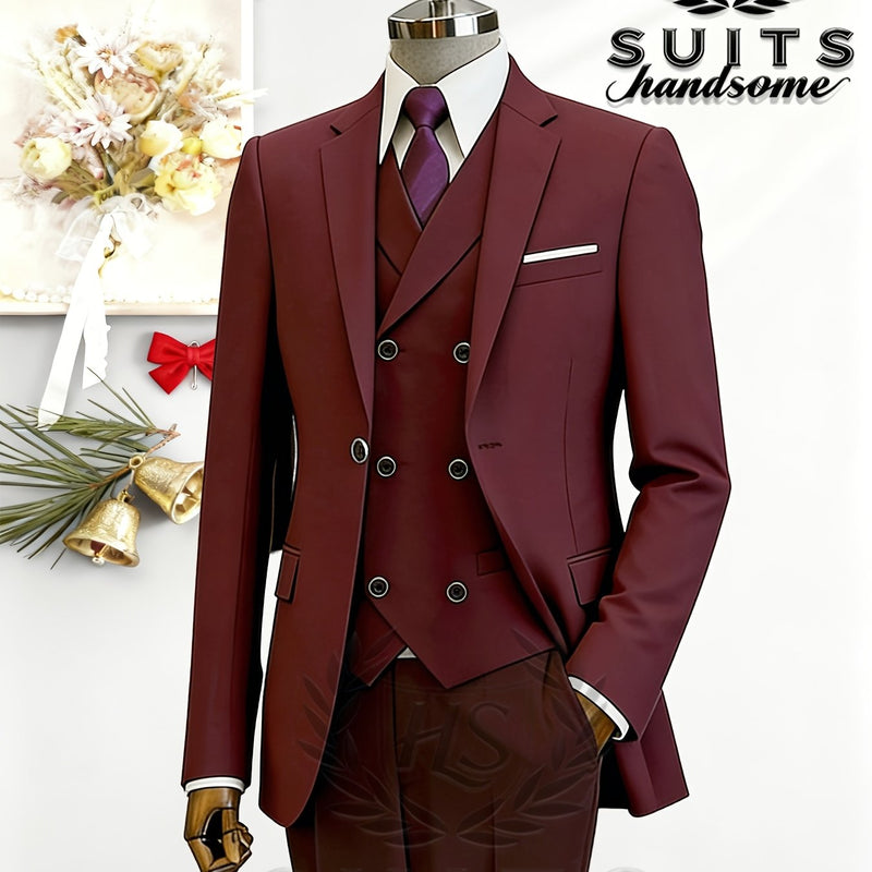 Men's 3pcs Suit Set: Jacket + Vest + Pants, Business Casual.