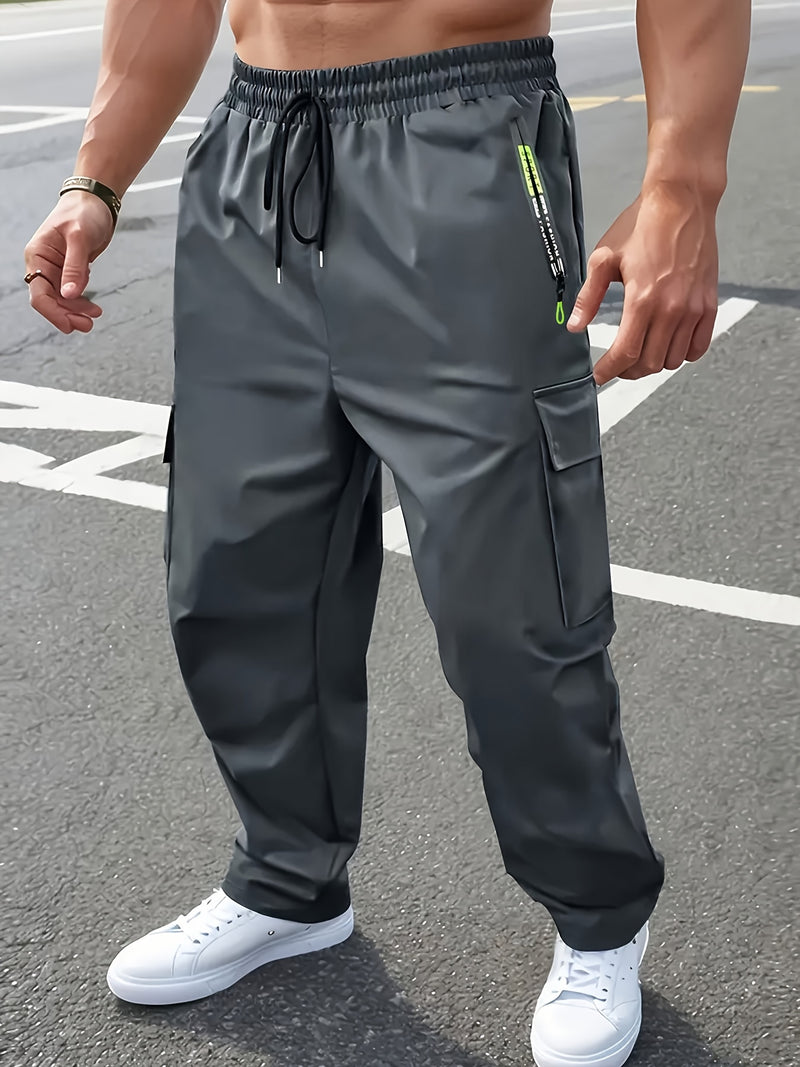 Men's Heavy-Duty Work Pants with Zippered Utility Pockets.