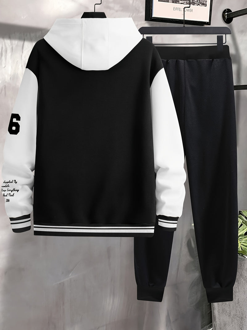 Men's 2pcs Baseball Jacket and Sweatpants Set with Overlapping.