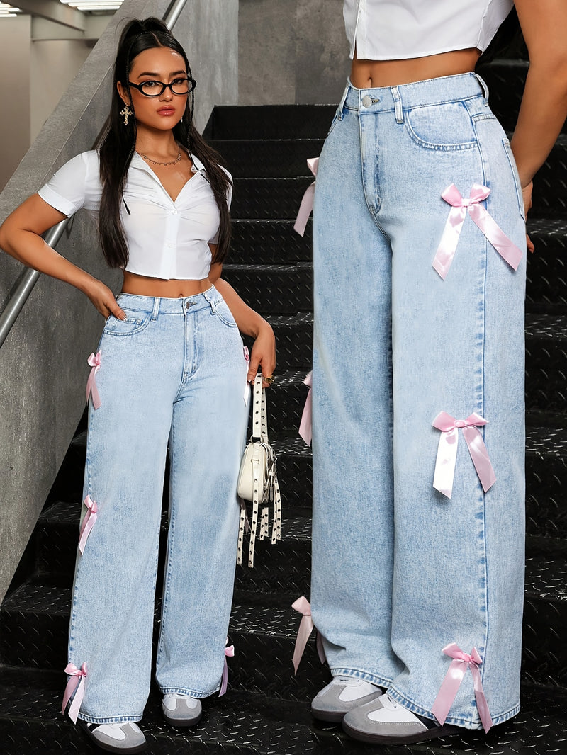 Women's Stylish Denim Trousers with a Bow, Trendy And Elegant.
