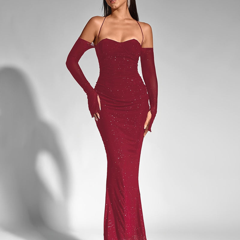 A One-Shoulder, Neck-Tie, Mermaid Hem Dress.