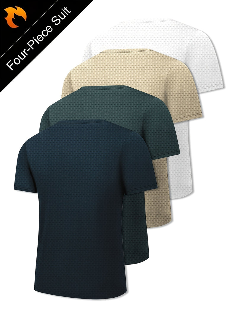 4pcs Men's Summer Casual Crew Neck Short Sleeve T-Shirts.