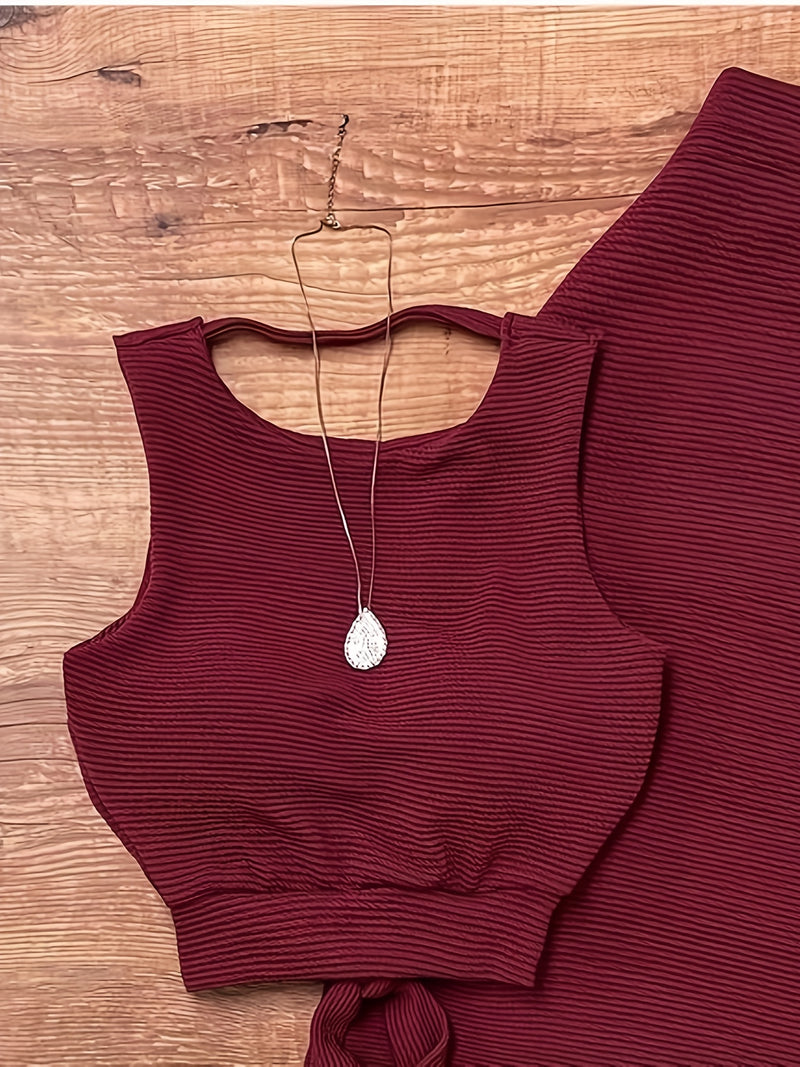 Women’s Sleeveless Top with a Slit Skirt Set.