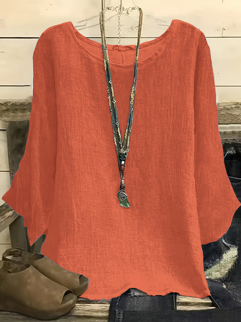 Plus-size Casual Women's Clothing, Round Neck Three-quarter Sleeve.