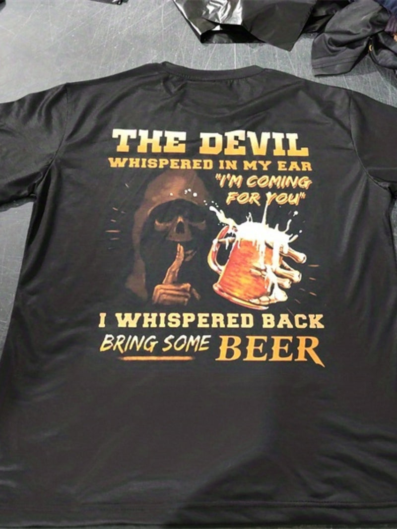 Men's T-Shirt with Slogan And Graphic, Black Crew Neck, 3D Print.