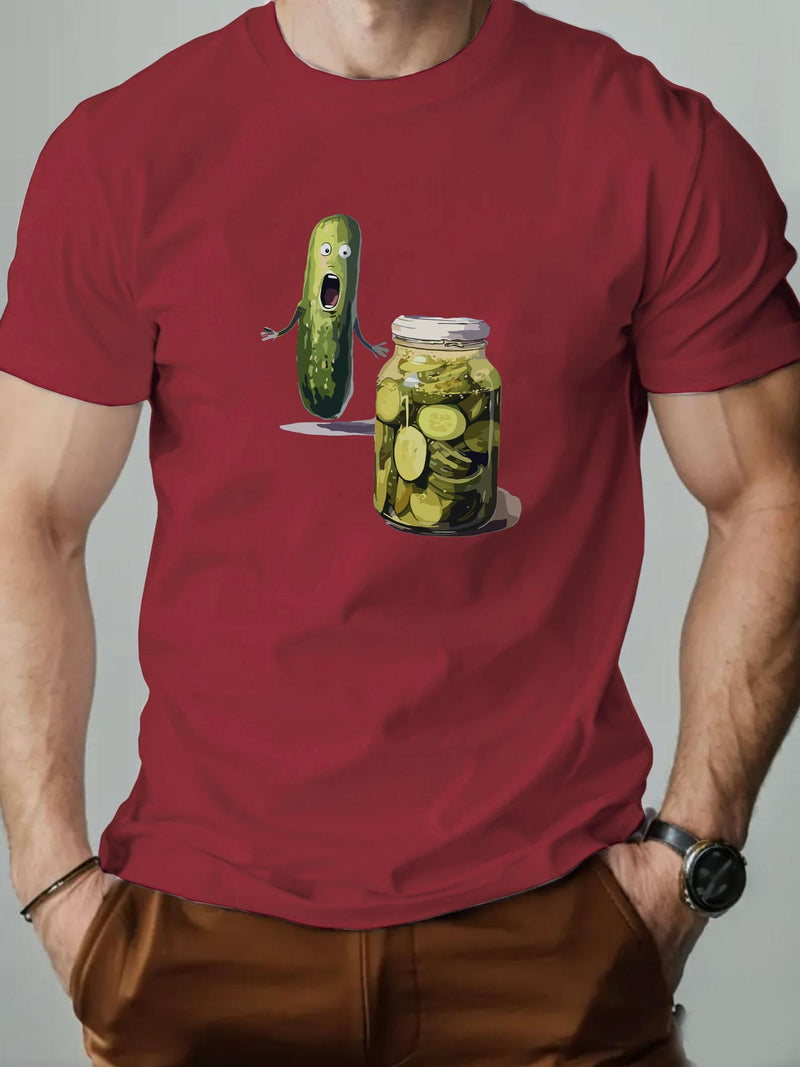 Men's Playful Pickle & Cucumber Jar Graphic T-Shirt.