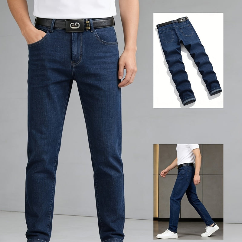 Men's Elastic Straight-Leg Jeans, New Heavy-Duty Denim Fabric.