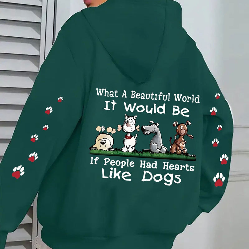 Women’s Cute Puppy And Paw Print Design, Long-Sleeve Pocket Hoodie Jacket.