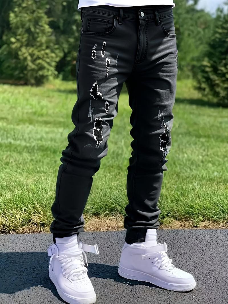 Men's Skinny Jeans with Distressed Knee holes.