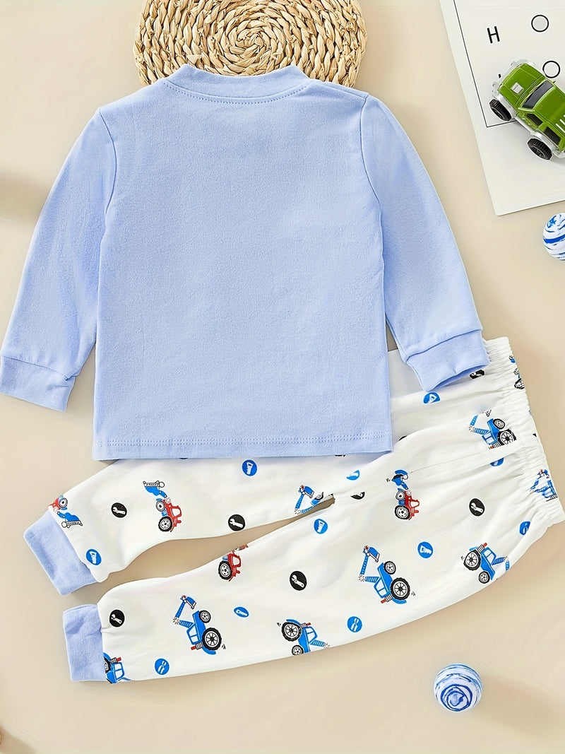 2pcs Cartoon Vehicle Pattern Pajama Set for Toddler.