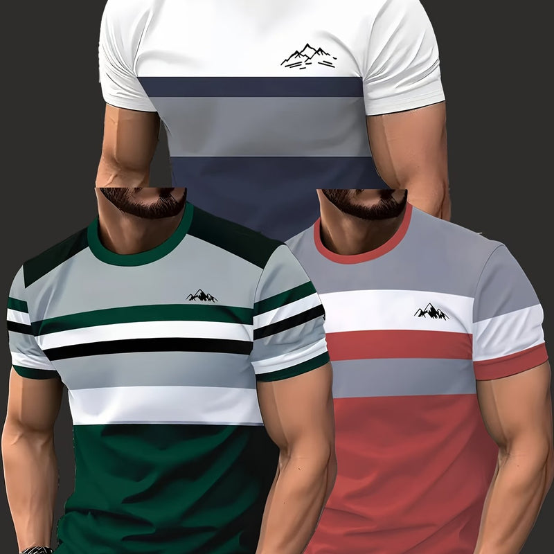 3pcs Men's Stylish Round Neck Short-Sleeve T-Shirts.