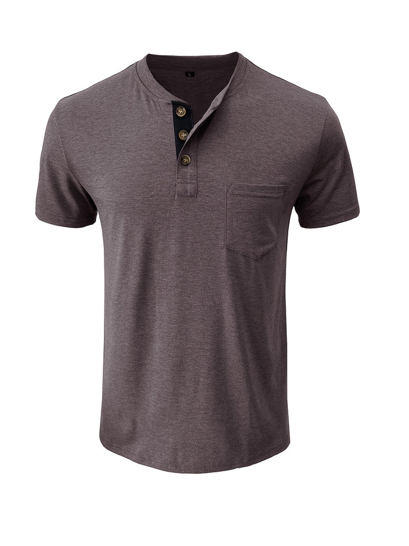Men's Henley Round Neck Short Sleeve T-Shirt.
