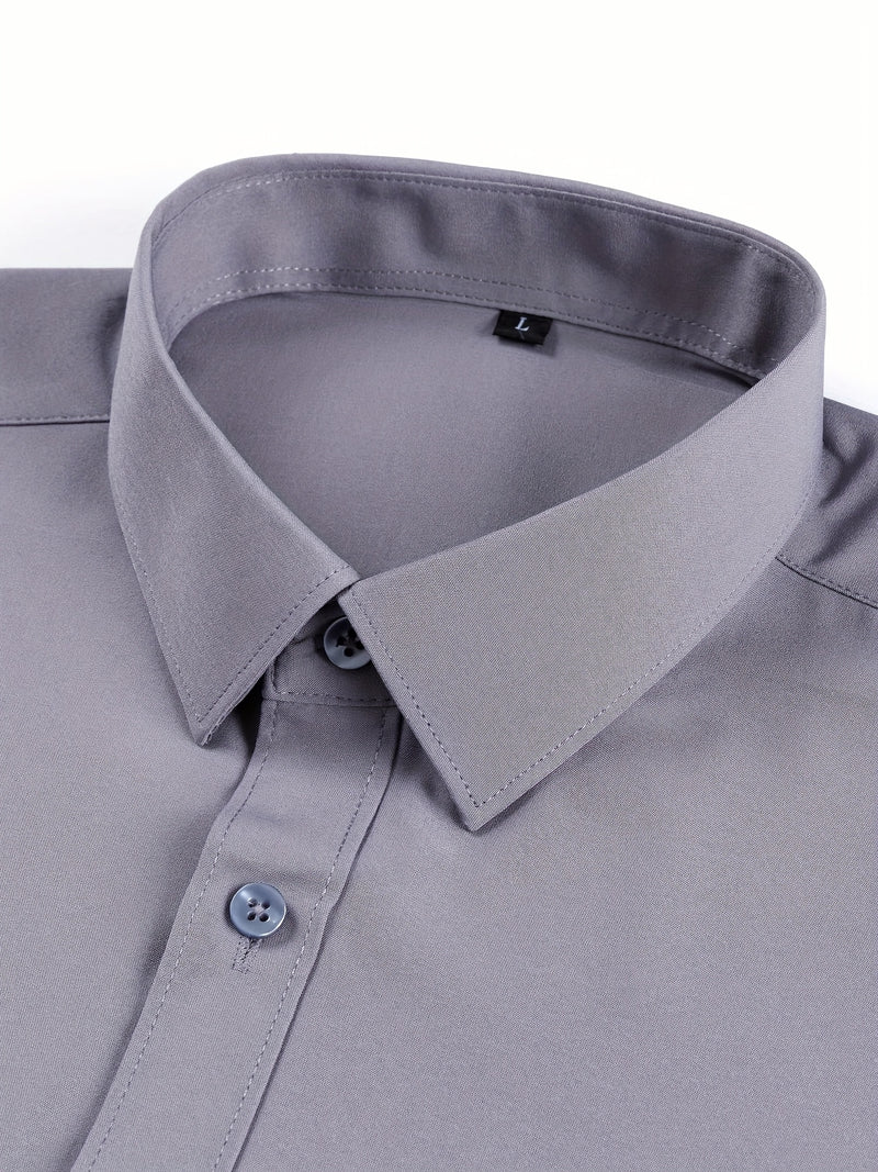 Two-Piece Set of Men's Solid Color Elastic Shirts.