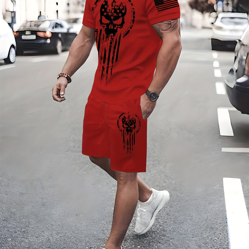 2pcs Men's Casual Fashion Set, Round Neck Short Sleeve T-Shirt.