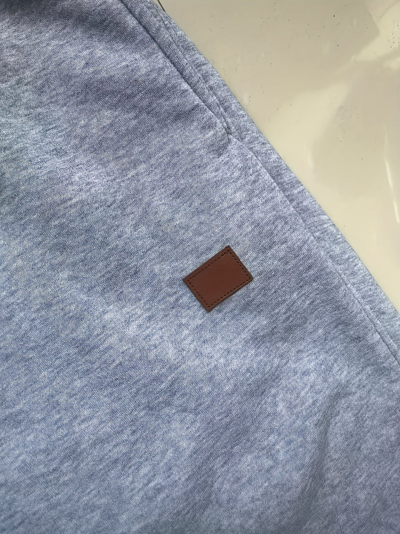 Men's Solid Color Loose Sports Pants, Micro Elastic Warm Thick Casual Pants.