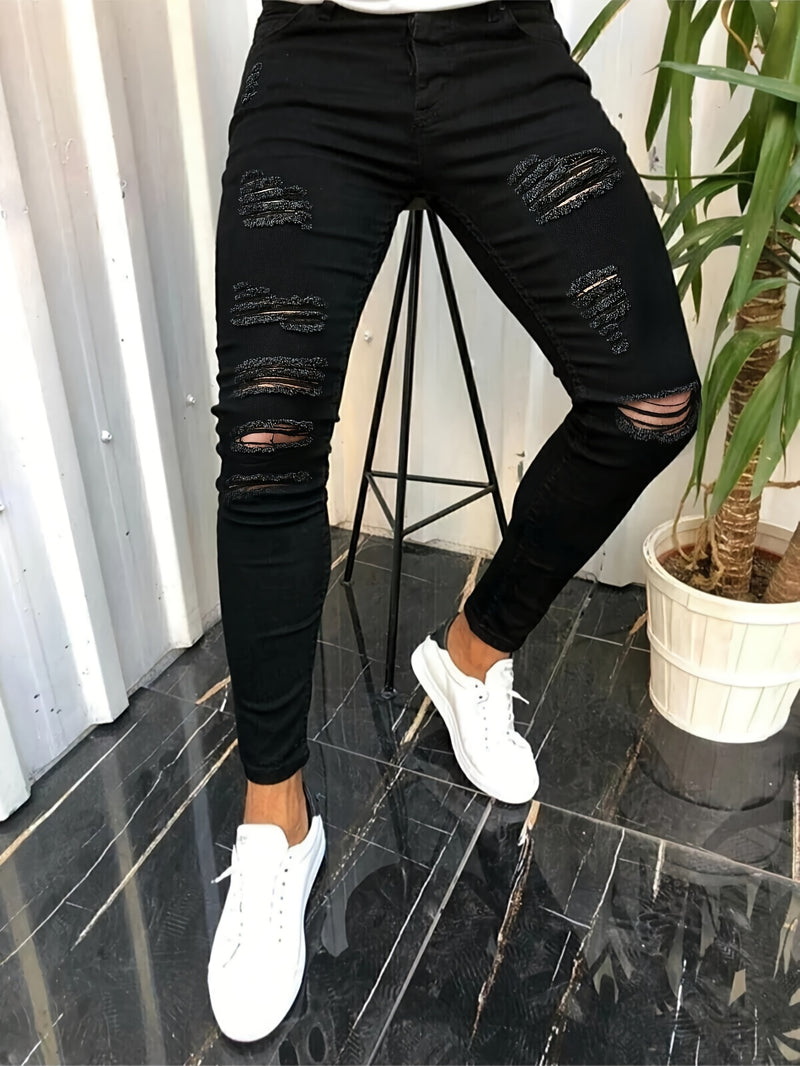 Trendy Men's High Street Ripped Skinny Jeans.