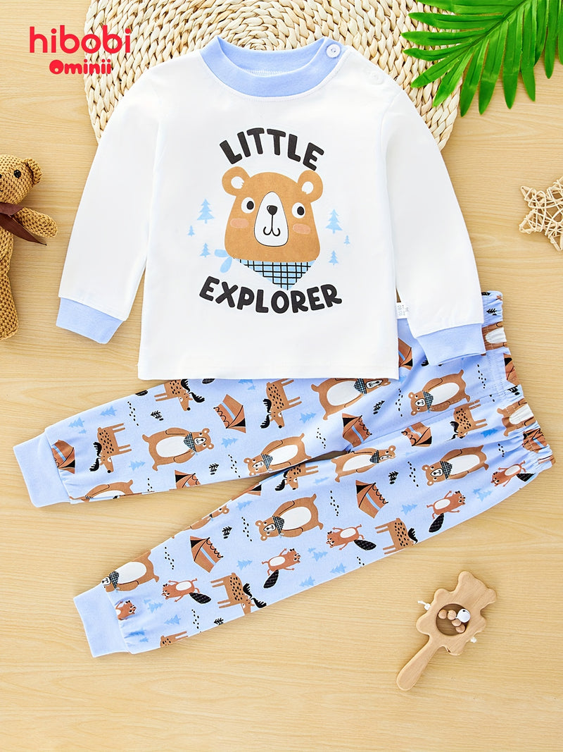 2pcs Cartoon Vehicle Pattern Pajama Set for Toddler.