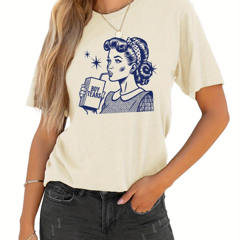 Women’s Graphic Print T-shirt, Short Sleeve Crew Neck Casual.