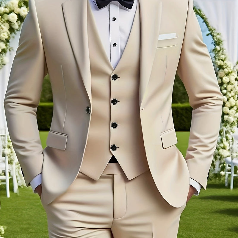 3pcs Men's Suit Set, All-Season Business Wedding Party, Suit Jacket,