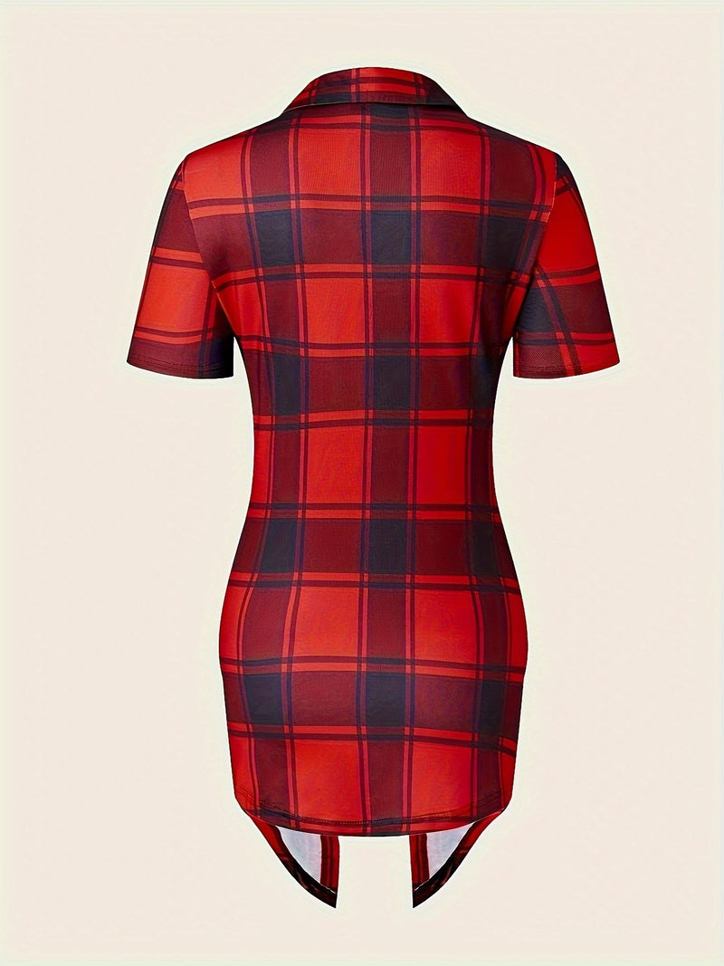 Casual Short Sleeve Crisscross Neck Asymmetric Hem Top Women's Clothing.