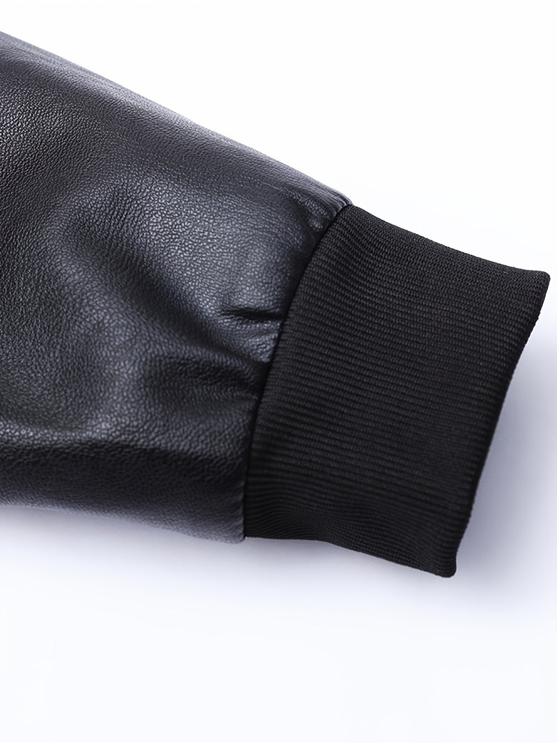 Men'S Fashionable Windproof Black Faux Leather Jacket | Zipper Closure.