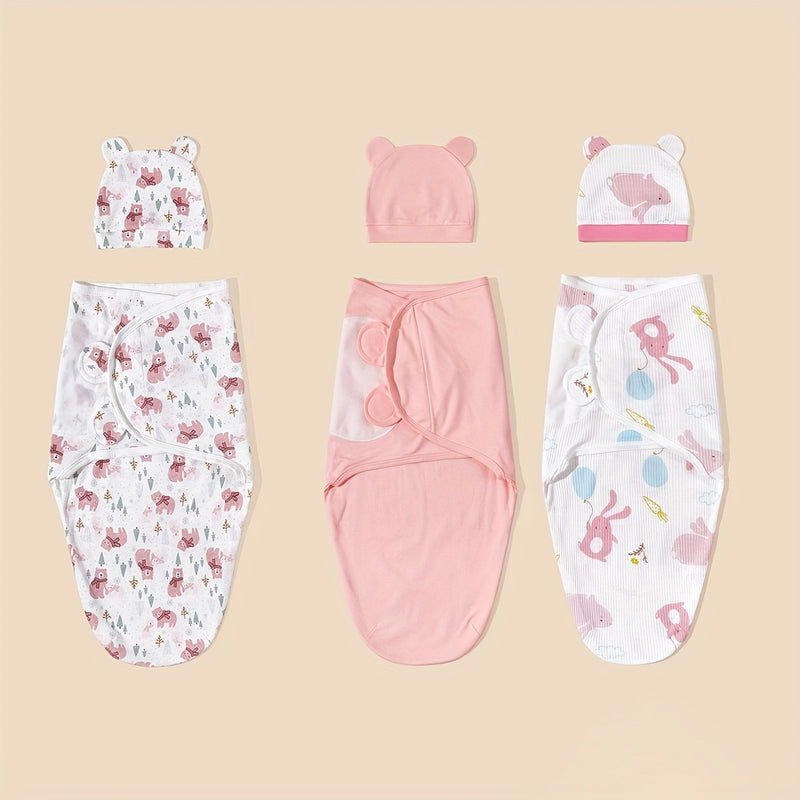 3pcs Newborn Swaddle Hat Set with Spring/summer Wrap.